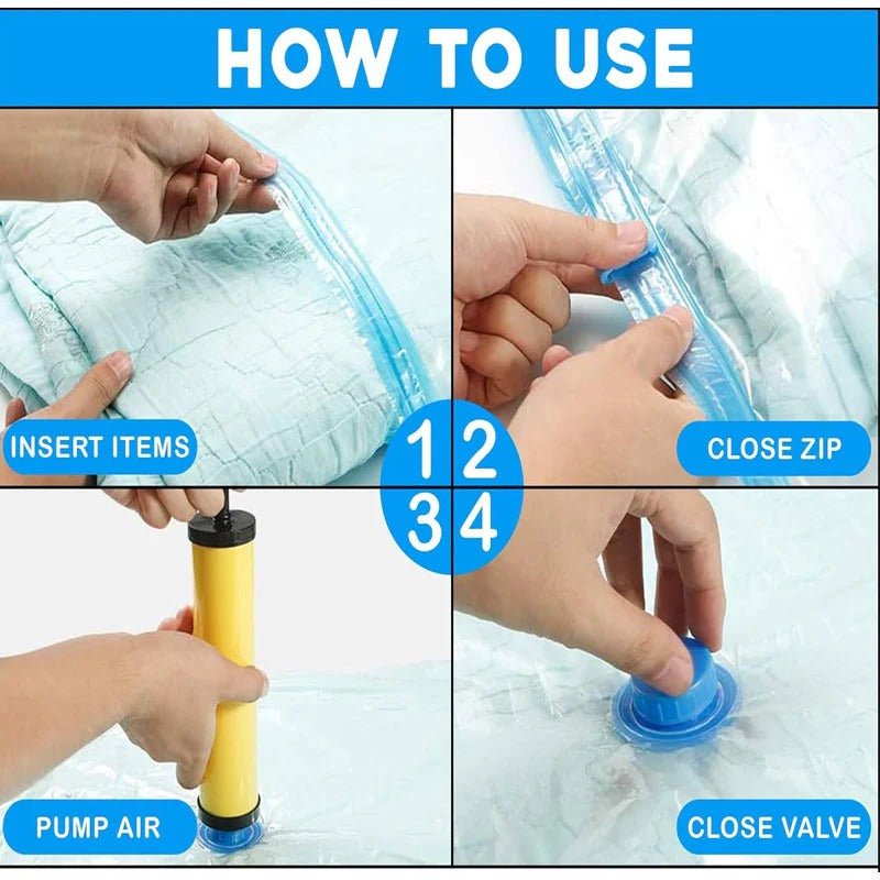 5-Pack Vacuum Storage Bags with Hand Pump | Space Saver for Clothes & Bedding