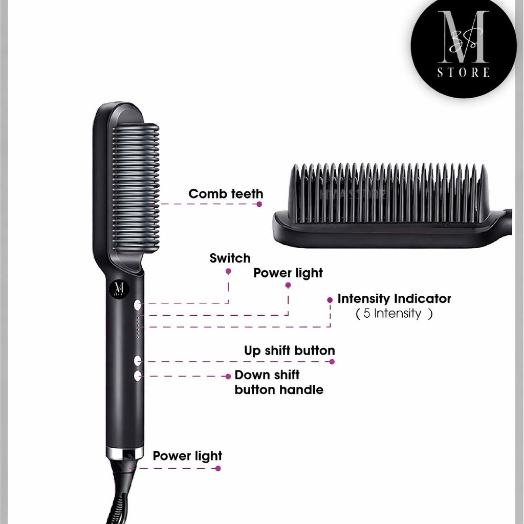 HQT-909B 2-in-1 Electric Hair Straightener Brush & Curling Comb