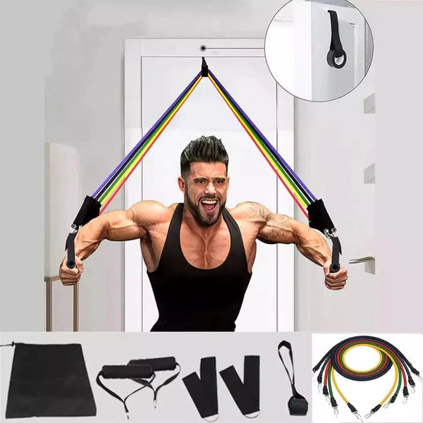 11-Piece Resistance Band Set – Adjustable Full Body Workout Bands with Handles, Ankle Straps & Door Anchor