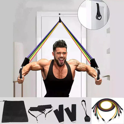 11-Piece Resistance Band Set – Adjustable Full Body Workout Bands with Handles, Ankle Straps & Door Anchor