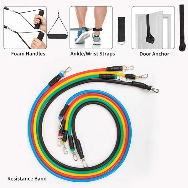 11-Piece Resistance Band Set – Adjustable Full Body Workout Bands with Handles, Ankle Straps & Door Anchor