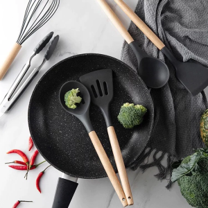 Premium 12-Piece Silicone Cooking Utensils Set with Wooden Handles