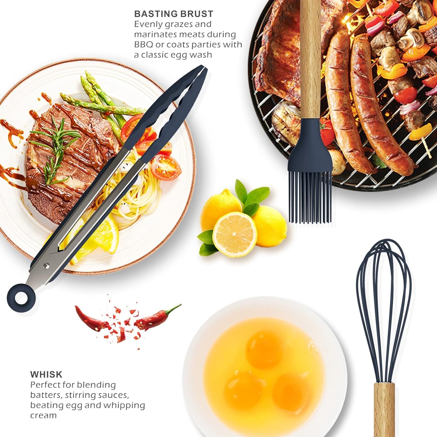 Premium 12-Piece Silicone Cooking Utensils Set with Wooden Handles