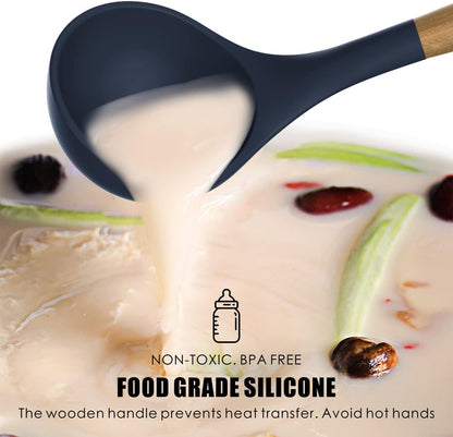 Premium 12-Piece Silicone Cooking Utensils Set with Wooden Handles