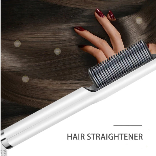 HQT-909B 2-in-1 Electric Hair Straightener Brush & Curling Comb