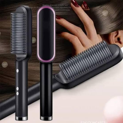 HQT-909B 2-in-1 Electric Hair Straightener Brush & Curling Comb