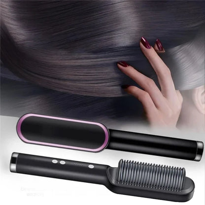 HQT-909B 2-in-1 Electric Hair Straightener Brush & Curling Comb
