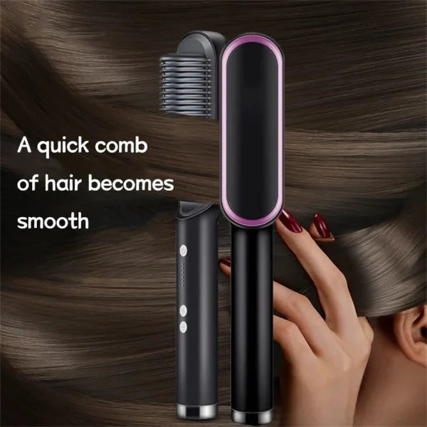 HQT-909B 2-in-1 Electric Hair Straightener Brush & Curling Comb