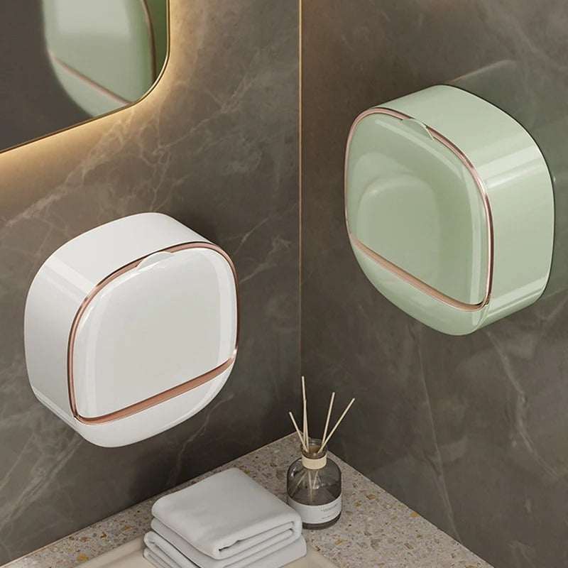 Wall Mounted Soap Dish with Lid & Drain Tray | Bathroom Soap Box