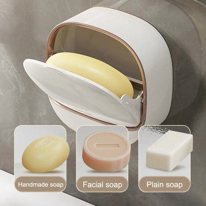 Wall Mounted Soap Dish with Lid & Drain Tray | Bathroom Soap Box