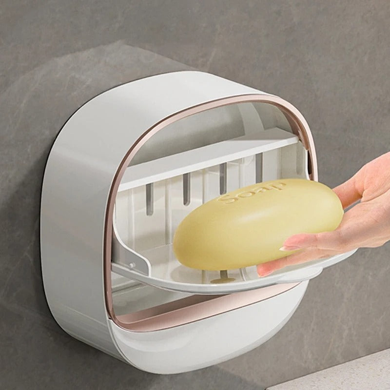 Wall Mounted Soap Dish with Lid & Drain Tray | Bathroom Soap Box