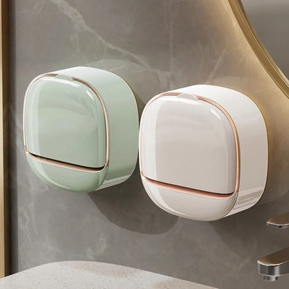 Wall Mounted Soap Dish with Lid & Drain Tray | Bathroom Soap Box