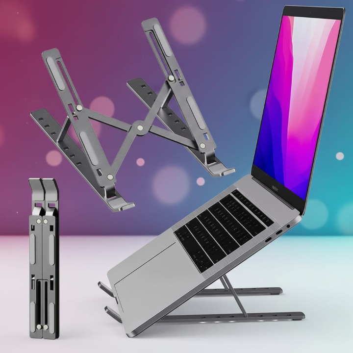 Premium Metal Adjustable Laptop Stand | Foldable & Portable Riser