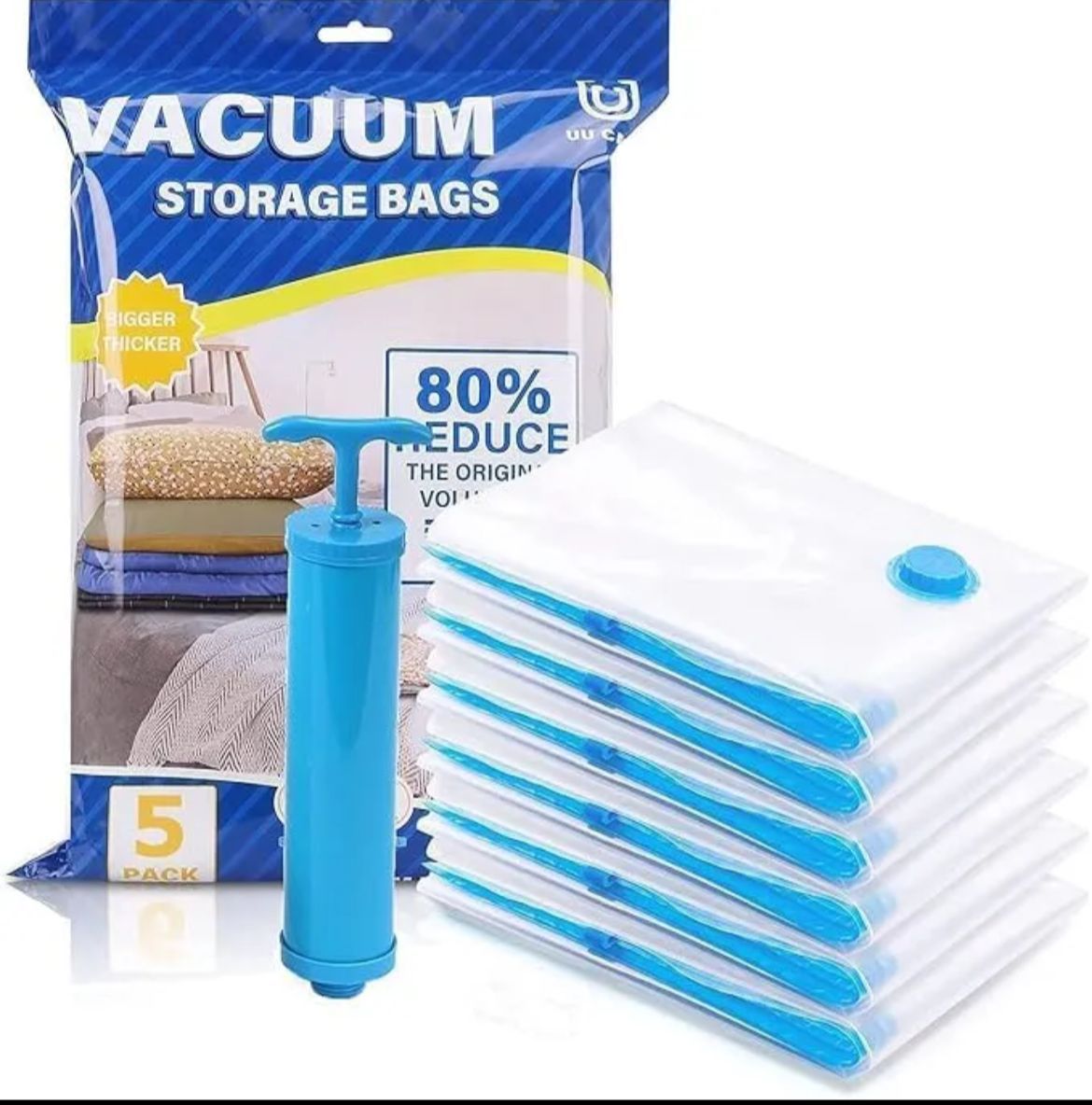 5-Pack Vacuum Storage Bags with Hand Pump | Space Saver for Clothes & Bedding