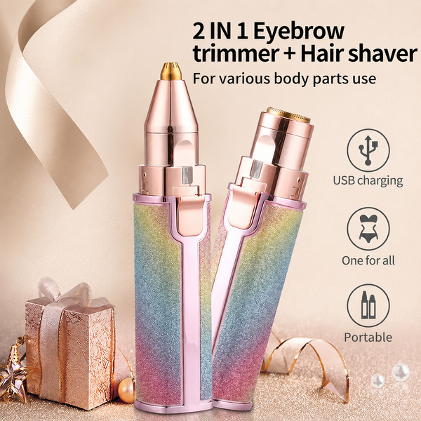 2-in-1 Flawless Eyebrow Trimmer | USB Rechargeable 2in1 Flawless Trimmer With Wire & Cleaning Brush | Eyebrow & Upper Lips Trimmer For Women (Rechargeable)