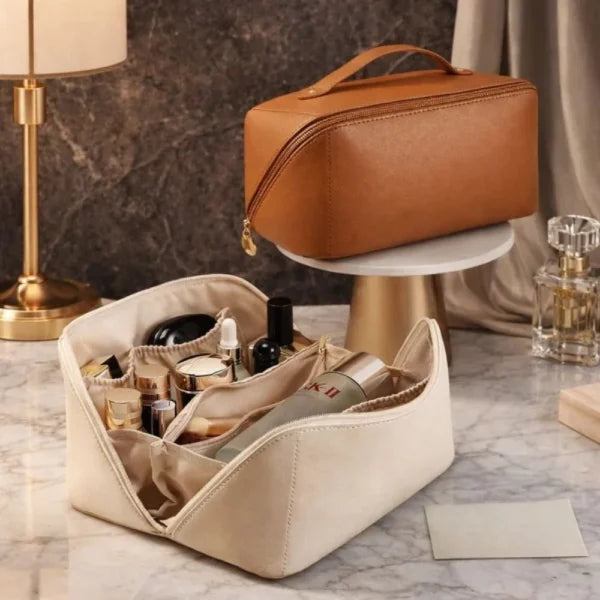 Premium Portable Large Cosmetic Storage Leather Bag