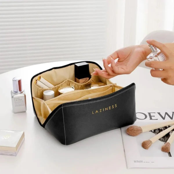 Premium Portable Large Cosmetic Storage Leather Bag