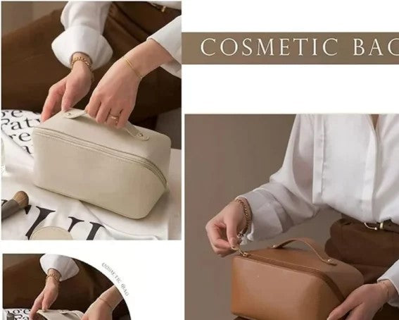 Premium Portable Large Cosmetic Storage Leather Bag