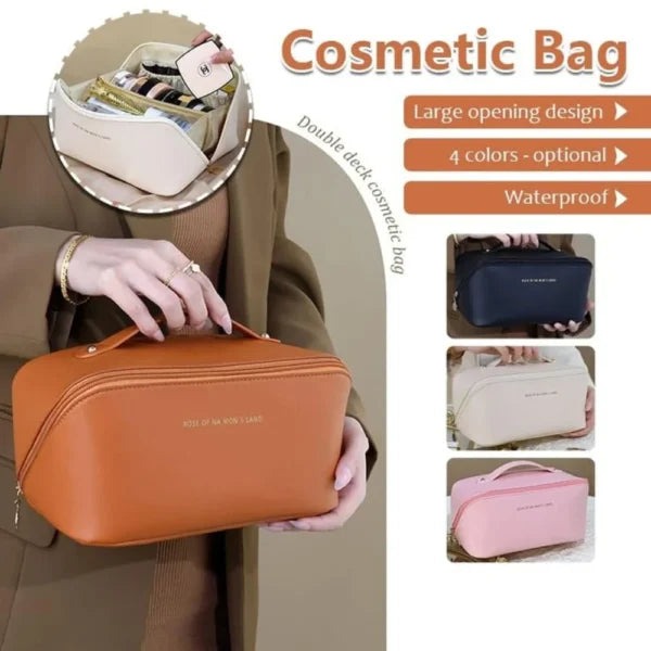 Premium Portable Large Cosmetic Storage Leather Bag